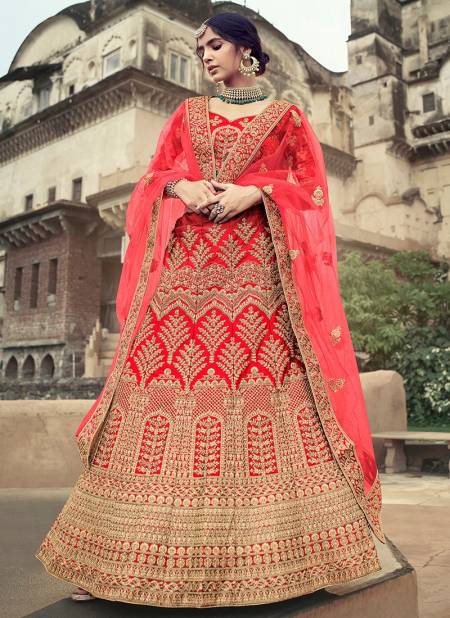 Red Colour Exclusive Bridal Wedding Wear Satin Heavy Embroidery With Stone Work Lehenga Choli Collection 4506